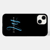 Elegant modern Black Sky Blue Script Monogram Case-Mate iPhone Case (Achterkant (horizontaal))