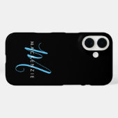 Elegant Modern Black Sky Blue Script Monogram Case-Mate iPhone Case (Achterkant (horizontaal))