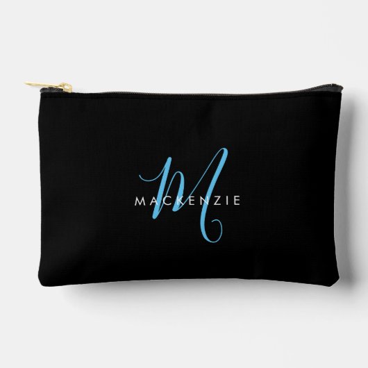 Elegant modern Black Sky Blue Script Monogram Etui (Voorkant)