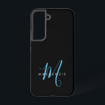 Elegant modern Black Sky Blue Script Monogram Samsung Galaxy Hoesje<br><div class="desc">Elegant modern Black Sky Blue Script Monogram van het Manuscript Kwestie. Een elegant hemelsblauw manuscriptmonogram gecombineerd met een schone witte san-serif doopvont maakt voor een hedendaagse blik.</div>