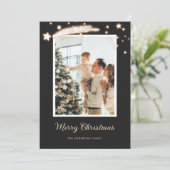 Elegant Modern Black Stars-fotokerstkaarten Feestdagenkaart (Staand voorkant)