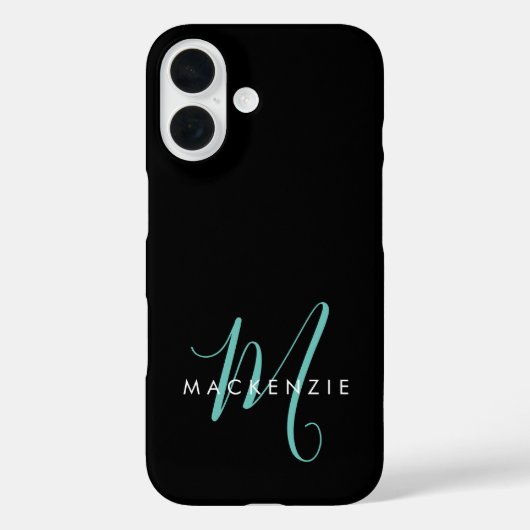 Elegant Modern Black Teal Script Monogram Case-Mate iPhone Case (Achterkant)