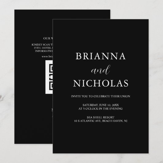 Elegant Modern Black Wedding All-in-one Kaart (Voorkant / Achterkant)