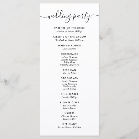Elegant modern Black Wedding Program Programmakaart (Achterkant)