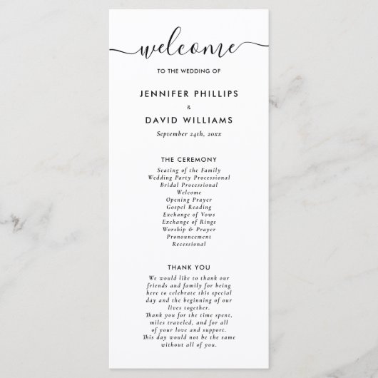 Elegant modern Black Wedding Program Programmakaart (Voorkant)
