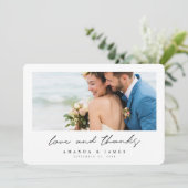 Elegant Modern Black White Border Photo Wedding Bedankkaart (Staand voorkant)