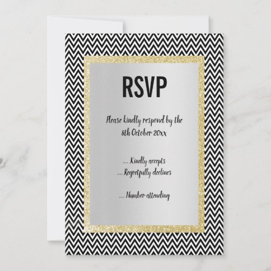 ELEGANT MODERN BLACK WHITE CHEVRON RSVP RESPONS KAART (Voorkant)