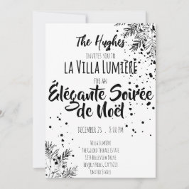 Elegant Modern Black & White Christmas Invite Kaart