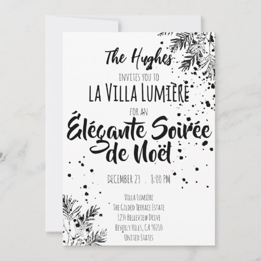 Elegant Modern Black & White Christmas Invite Kaart (Voorkant)