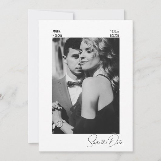 Elegant Modern Black White Contemporary Wedding Save The Date (Voorkant)