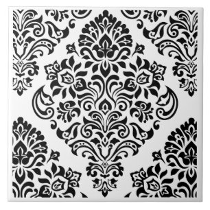 Elegant Modern Black White Damask Floral Trendy Tegeltje