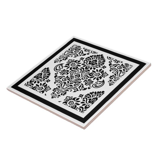 Elegant Modern Black White Damask Pattern Trendy Tegeltje (Zijkant)