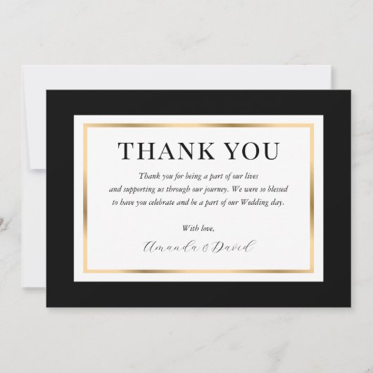 Elegant Modern Black White en Gold Wedding Bedankkaart (Voorkant)