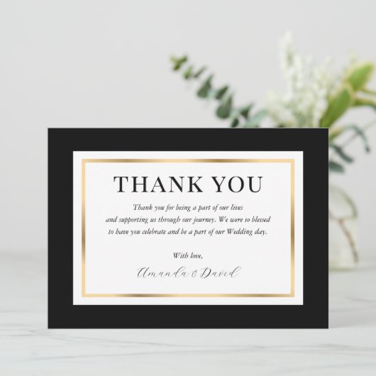 Elegant Modern Black White en Gold Wedding Bedankkaart (Staand voorkant)