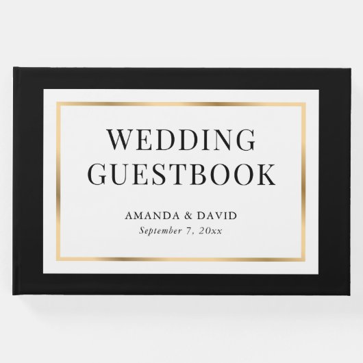 Elegant Modern Black White en Gold Wedding Gastenboek (Voorkant)