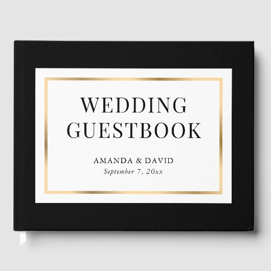 Elegant Modern Black White en Gold Wedding Gastenboek (Voorkant)