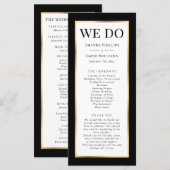 Elegant Modern Black White en Gold Wedding Programmakaart (Voorkant / Achterkant)