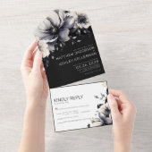 Elegant Modern Black White Floral Wedding All In One Uitnodiging (Afscheurbaar)