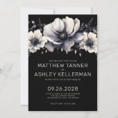 Elegant Modern Black White Floral Wedding Kaart (Voorkant)