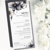 Elegant Modern Black White Floral Wedding Menu