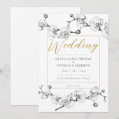 Elegant Modern Black White Gold Floral Wedding Kaart (Voorkant / Achterkant)