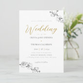 Elegant Modern Black White Gold Orchid Wedding Kaart (Staand voorkant)