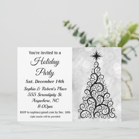 Elegant Modern Black White Kerstfeestdag Kaart (Staand voorkant)