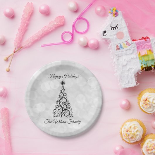 Elegant Modern Black White Kerstfeestdag Papieren Bordje (Feest)