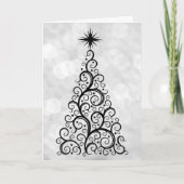 Elegant Modern Black White KerstTree-feestdag Kaart (Voorkant)