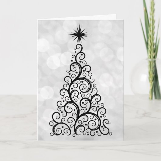 Elegant Modern Black White KerstTree-feestdag Kaart (Voorkant)
