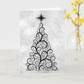 Elegant Modern Black White KerstTree-feestdag Kaart (Gele Bloem)