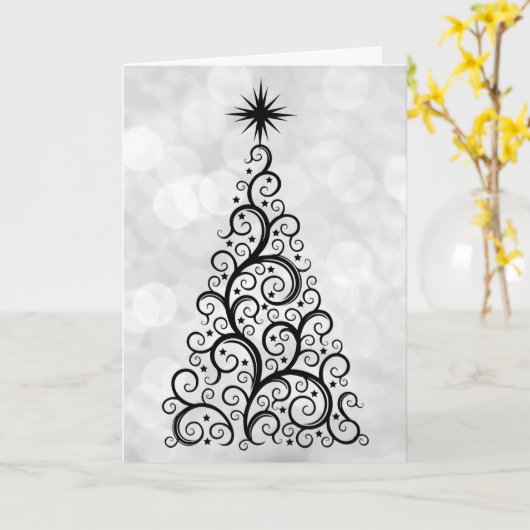 Elegant Modern Black White KerstTree-feestdag Kaart (Gele Bloem)