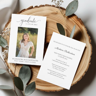 Elegant Modern Black & White Photo Afstuderen Kaart