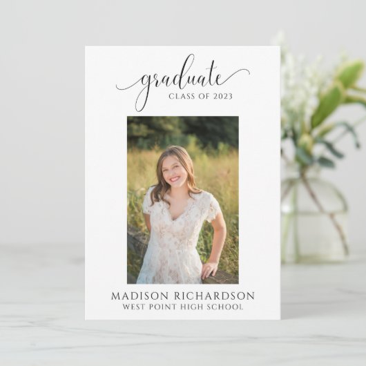 Elegant Modern Black & White Photo Afstuderen Kaart (Staand voorkant)