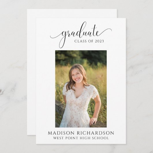 Elegant Modern Black & White Photo Afstuderen Kaart (Voorkant / Achterkant)