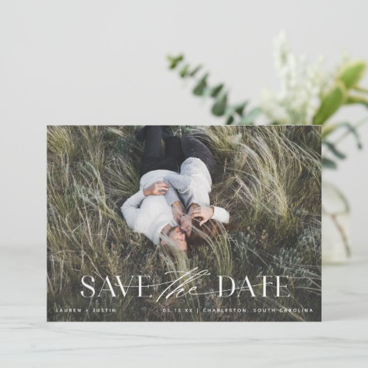 Elegant Modern Black & White Photo Wedding Save Th Save The Date (Staand voorkant)