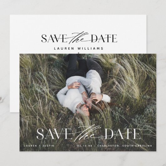 Elegant Modern Black & White Photo Wedding Save Th Save The Date (Voorkant / Achterkant)
