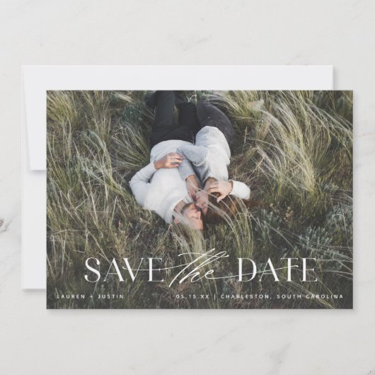 Elegant Modern Black & White Photo Wedding Save Th The Date (Voorkant)