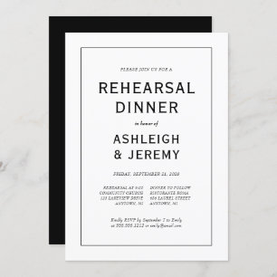 Elegant Modern Black White Rehearsal Dinner Kaart