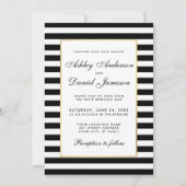 Elegant Modern Black White Striped Wedding Invite Kaart (Voorkant)