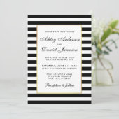 Elegant Modern Black White Striped Wedding Invite Kaart (Staand voorkant)