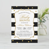 Elegant Modern Black White Stripes Baby shower Kaart (Staand voorkant)