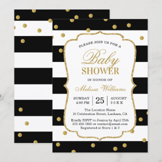 Elegant Modern Black White Stripes Baby shower Kaart