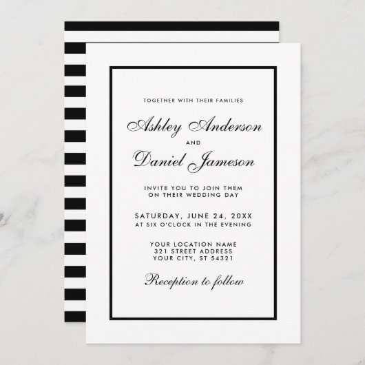 Elegant Modern Black White Wedding Invitation S Kaart (Voorkant / Achterkant)
