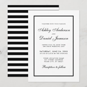 Elegant Modern Black White Wedding Invitation S Kaart