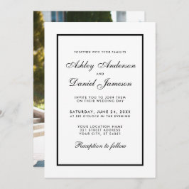 Elegant Modern Black & White Wedding Invite Foto Kaart