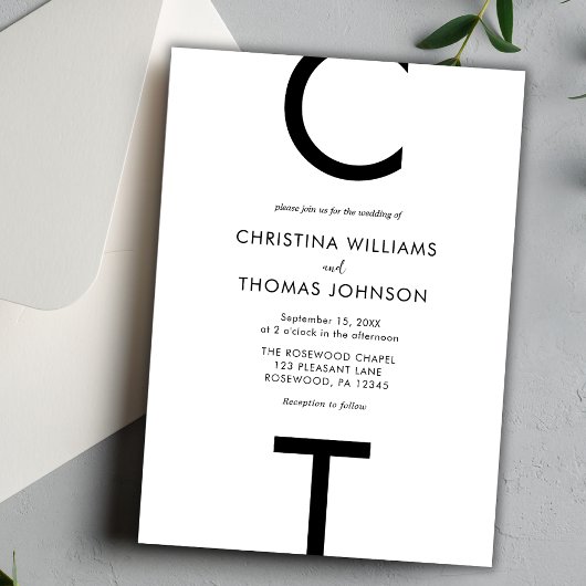 Elegant Modern Black White Wedding Kaart