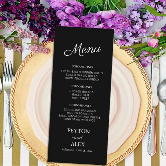 Elegant Modern Black White Wedding Menu