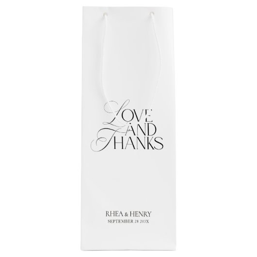 Elegant Modern Black & White Wedding Welcome  Wijn Cadeautas (Voorkant)