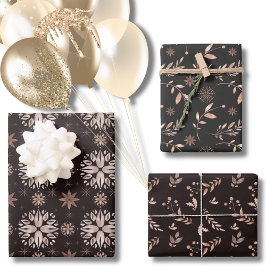 Elegant Modern Black Winter of Holiday Botanical Inpakpapier Vel